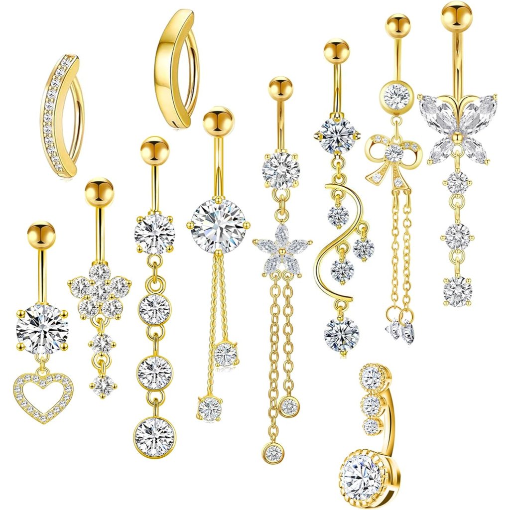 14g Women Belly Button Rings Surgical Stainless Steel Dangle Belly Rings 10mm Be